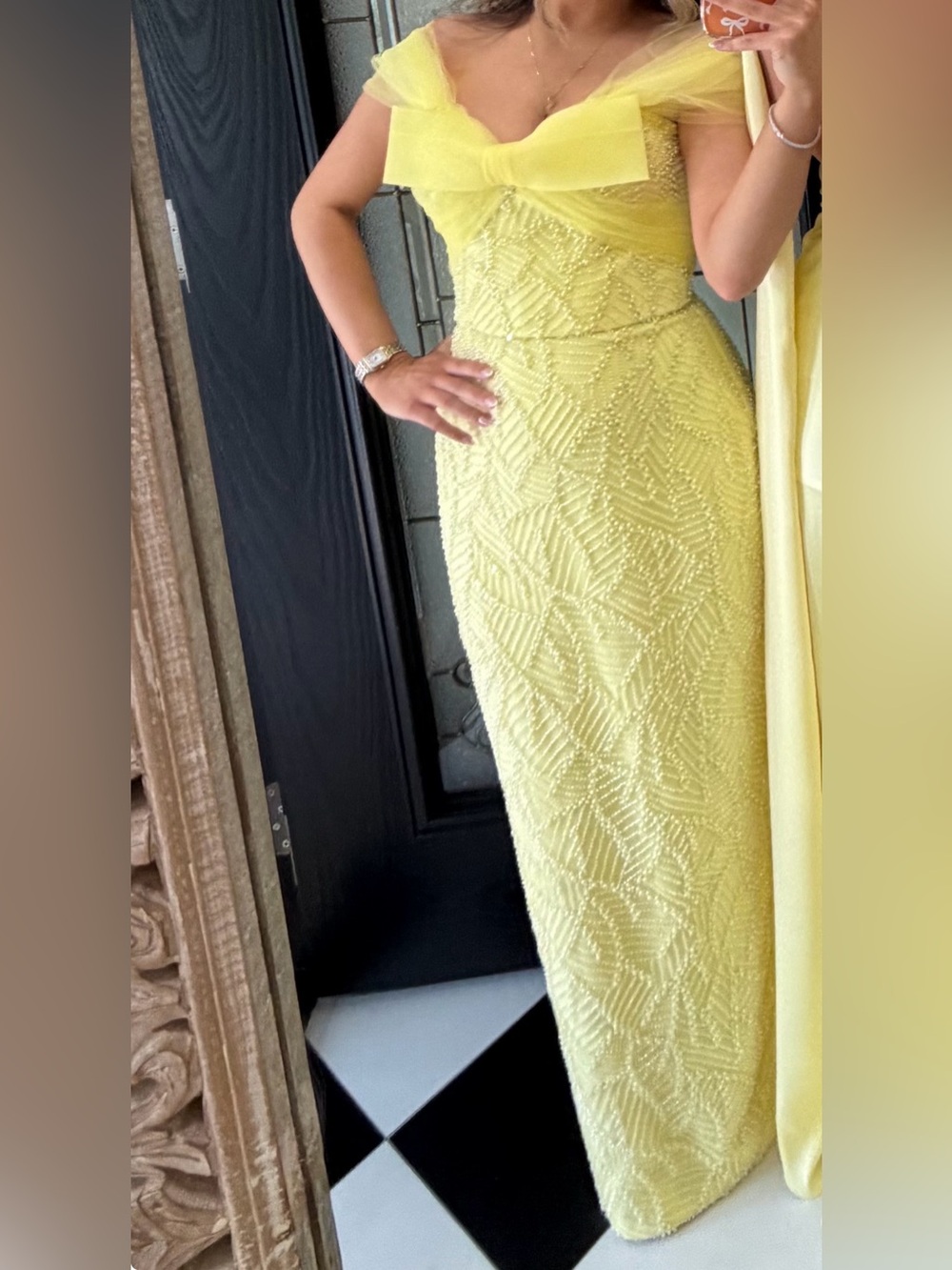 Custom Lemon Yellow Beaded Formal Gown | Corset Back | Worn Once